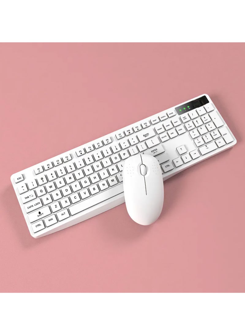 T I G O - Universal Silent Wireless Keyboard & Mouse Combo, English & Arabic Ergonomic 2.4GHz USB-Receiver Plug n Play Wireless Mouse 12 FN Keys PC/Laptop White - Image 1
