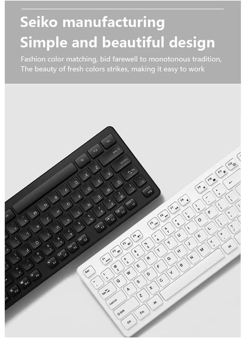 T I G O - Universal Silent Wireless Keyboard & Mouse Combo, English & Arabic Ergonomic 2.4GHz USB-Receiver Plug n Play Wireless Mouse 12 FN Keys PC/Laptop White - Image 1
