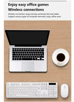 T I G O Universal Silent Wireless Keyboard & Mouse Combo, English & Arabic Ergonomic 2.4GHz USB-Receiver Plug n Play Wireless Mouse 12 FN Keys PC/Laptop White  - Image 4