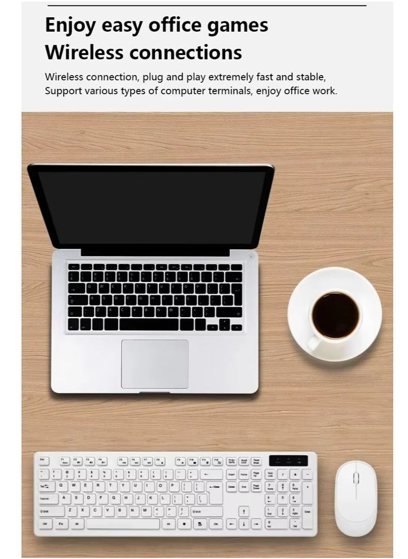 T I G O - Universal Silent Wireless Keyboard & Mouse Combo, English & Arabic Ergonomic 2.4GHz USB-Receiver Plug n Play Wireless Mouse 12 FN Keys PC/Laptop White - Image 1