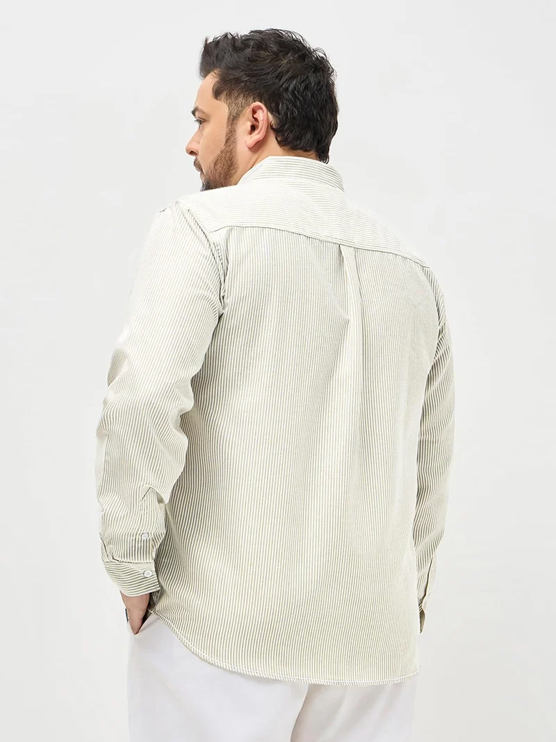 Urbano Fashion  Urbano Plus Men's Light Olive Cotton Full Sleeve Regular Fit Casual Striped Shirt  | Best Price UAE