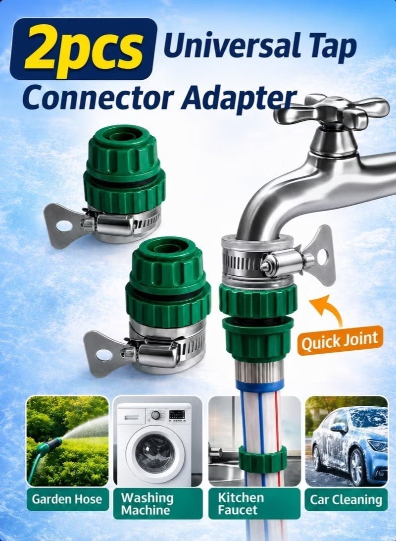 2pcs Universal Tap Connector Adapter Hose Pipe Quick Joint Water Hose Pipe Tap Faucet Connector Adapter Connect Garden Lawn Water Tube Washing Machine Faucet Kitchen Cars Cleaning Use - Image 1