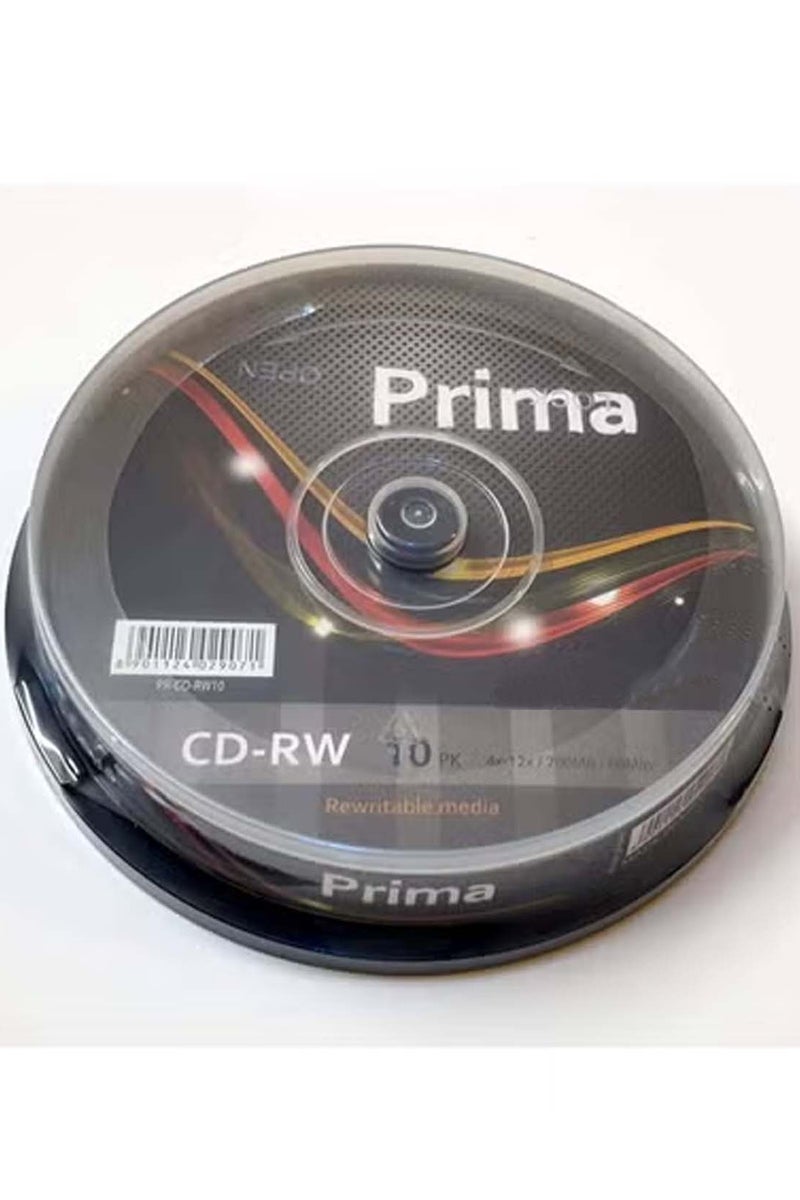 بريما قرص مضغوط قابل لإعادة الكتابة 80 دقيقة / 700 ميجابايت / 4X-12X / عبوة من 10 أقراص (PR-CD-RW10)