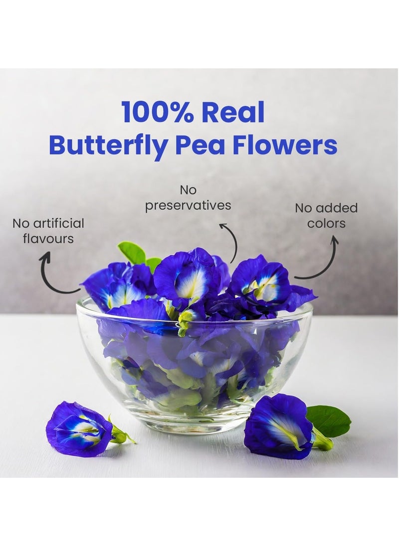 BLUE TEA - Butterfly Pea Flower Tea 30gm 60 Cups SUPER ANTIOXIDANT Caffeine Free Aparajita Shankhpushpi Flower Based Herbal Tea Non GMO Vegan Featured In Shark Tank Reusable Pet Jar