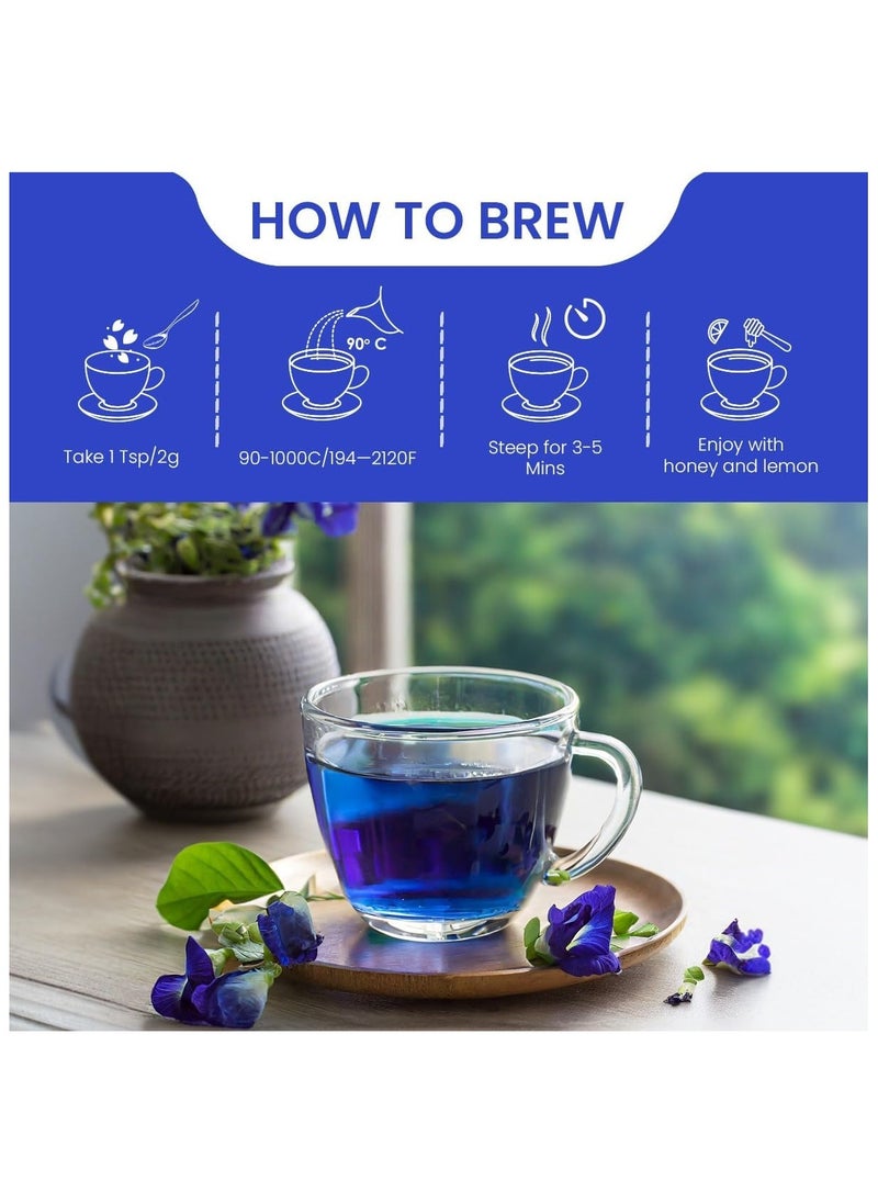 BLUE TEA - Butterfly Pea Flower Tea 30gm 60 Cups SUPER ANTIOXIDANT Caffeine Free Aparajita Shankhpushpi Flower Based Herbal Tea Non GMO Vegan Featured In Shark Tank Reusable Pet Jar