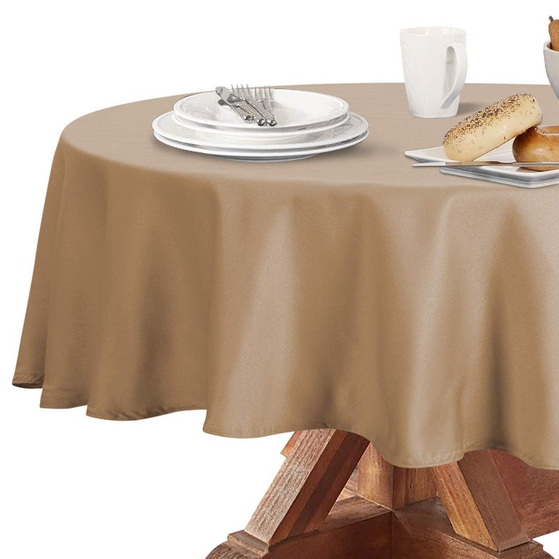 Obstal Obstal 210GSM Round Table Cloth Water Resistance Microfiber Tablecloth Decorative Fabric Circular Table Cover for Outdoor and Indoor Use Coffee 60 Inch Diameter 