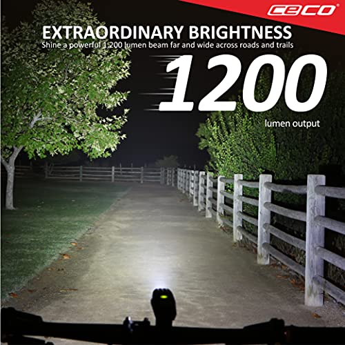 CECO-USA: 1,200 Lumen USB Rechargeable Bicycle Headlight – FLEXIBLE MOUNT VERSION- Tough & Durable IP67 Waterproof & FL-1 Impact Resistant– Super Bright Model F1200– For Commuter, Road, Mountain Bikes - Image 2