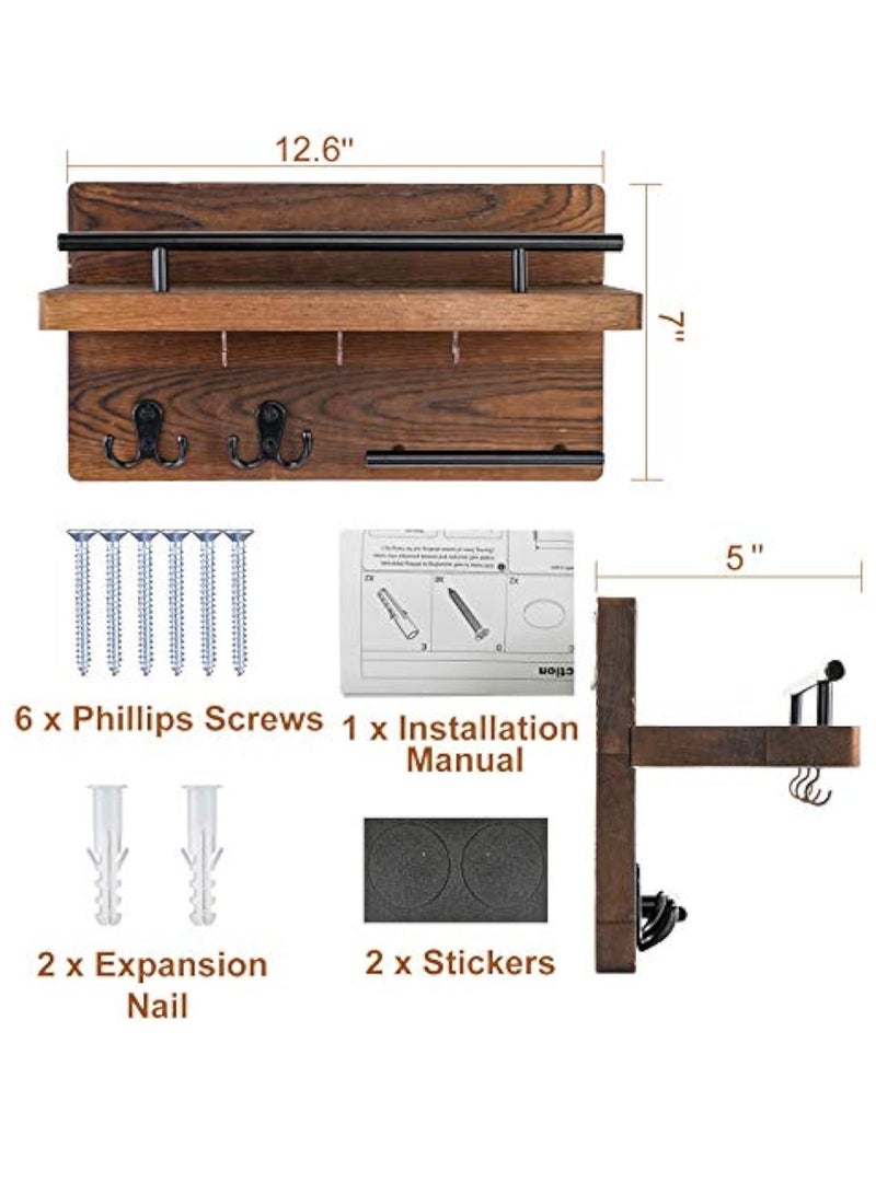 Arabest Wall Mounted Key Holder/Hangers for Wall Decorative with 5 Key Hooks, Wooden Mail Rack Organizer with Shelf, Rustic Home Decor for Entryway Mudroom Hallway Office, Brown - Image 4