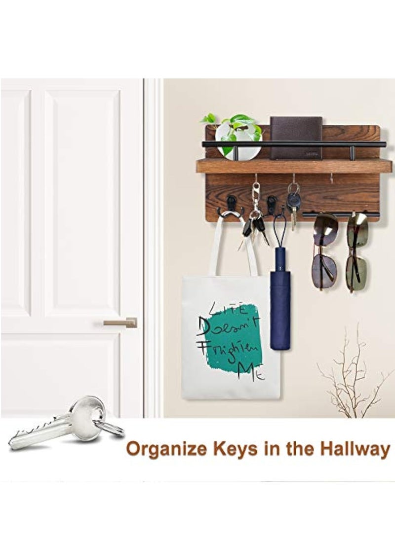 Arabest Wall Mounted Key Holder/Hangers for Wall Decorative with 5 Key Hooks, Wooden Mail Rack Organizer with Shelf, Rustic Home Decor for Entryway Mudroom Hallway Office, Brown - Image 5