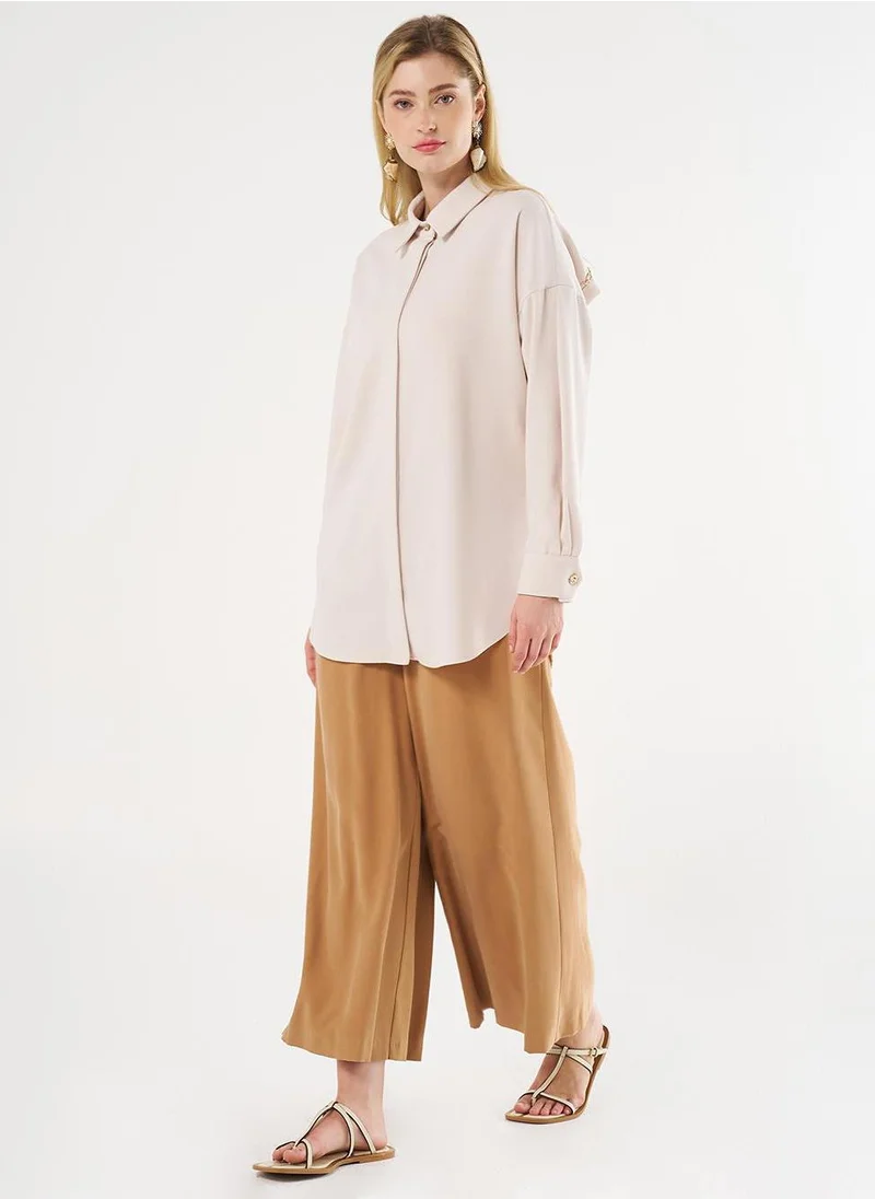 Kayra Shirt Collar Tunic with Chain Detail Cream