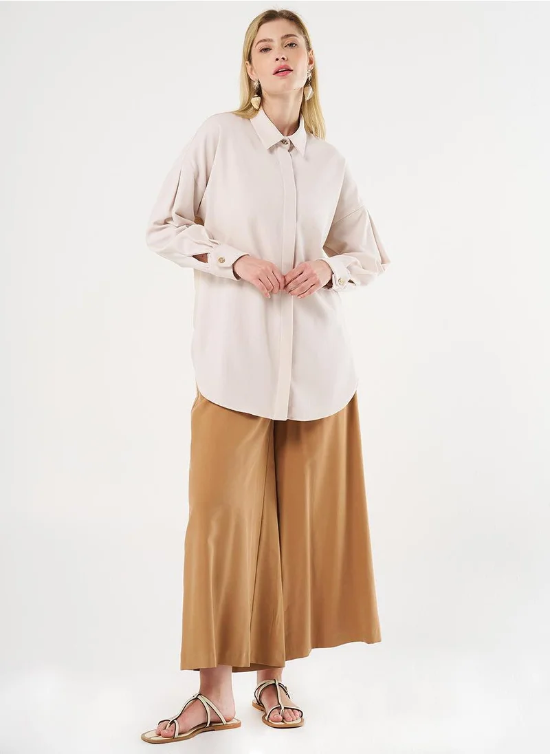Kayra Shirt Collar Tunic with Chain Detail Cream