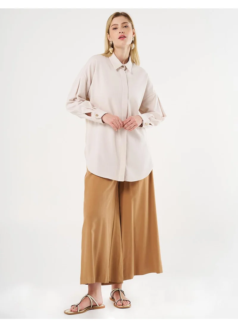 Kayra Shirt Collar Tunic with Chain Detail Cream