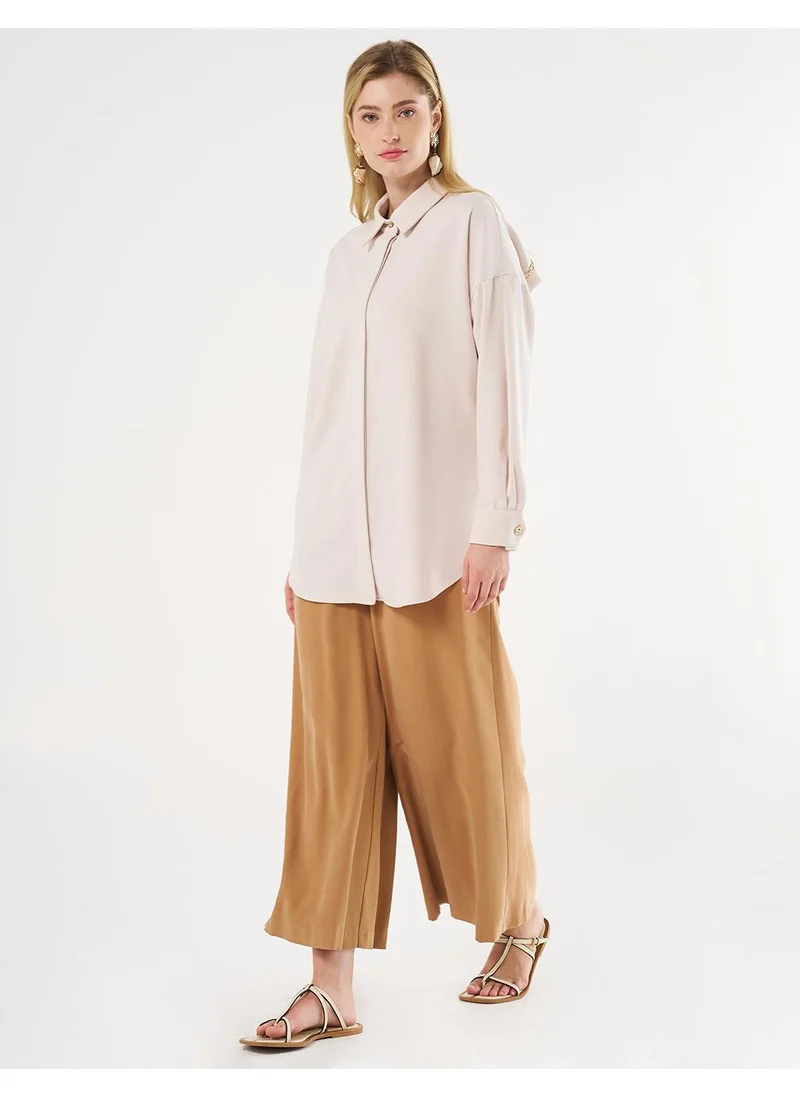 Kayra Shirt Collar Tunic with Chain Detail Cream