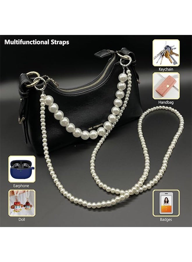 2Pcs Pearl & Beaded Phone Crossbody Lanyard with Wrist Strap,Universal Cell Phone Lanyard and Crossbody Phone Strap for Women,Chain,Includes 1 Tether Tab,for Most Phones, Bags,and Purses - Image 4
