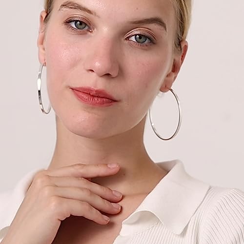 LOUMILEO Large Silver Hoop Earrings for Women Hypoallergenic Sterling Silver Hoop Earrings Lightweight Big Hoops Earring Thin Hoops Earring for Women - Image 2