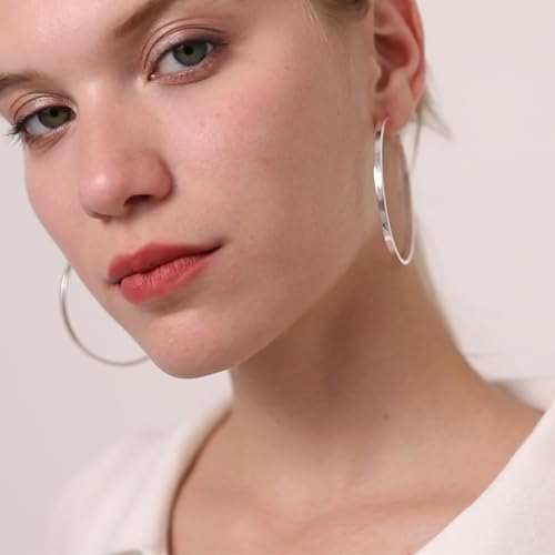 LOUMILEO Large Silver Hoop Earrings for Women Hypoallergenic Sterling Silver Hoop Earrings Lightweight Big Hoops Earring Thin Hoops Earring for Women - Image 3