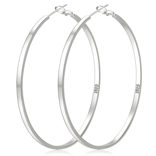 LOUMILEO Large Silver Hoop Earrings for Women Hypoallergenic Sterling Silver Hoop Earrings Lightweight Big Hoops Earring Thin Hoops Earring for Women - Image 1