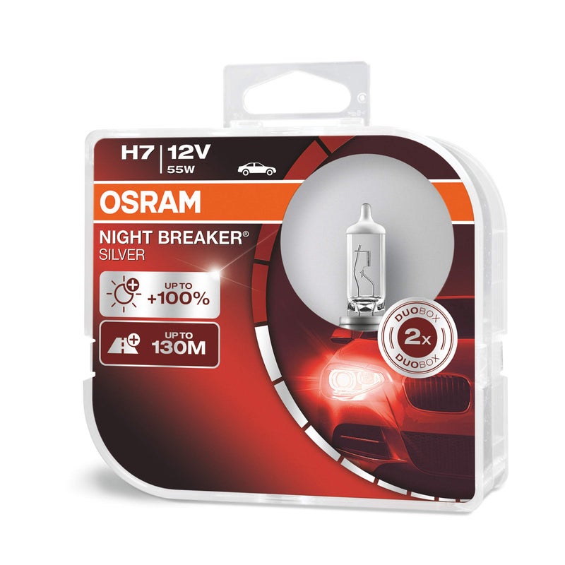 OSRAM NIGHT BREAKER SILVER H7, 100% more brightness, halogen headlamp, 64210NBS-HCB, 12V, passenger car, duo box (2 lamps) - Image 4