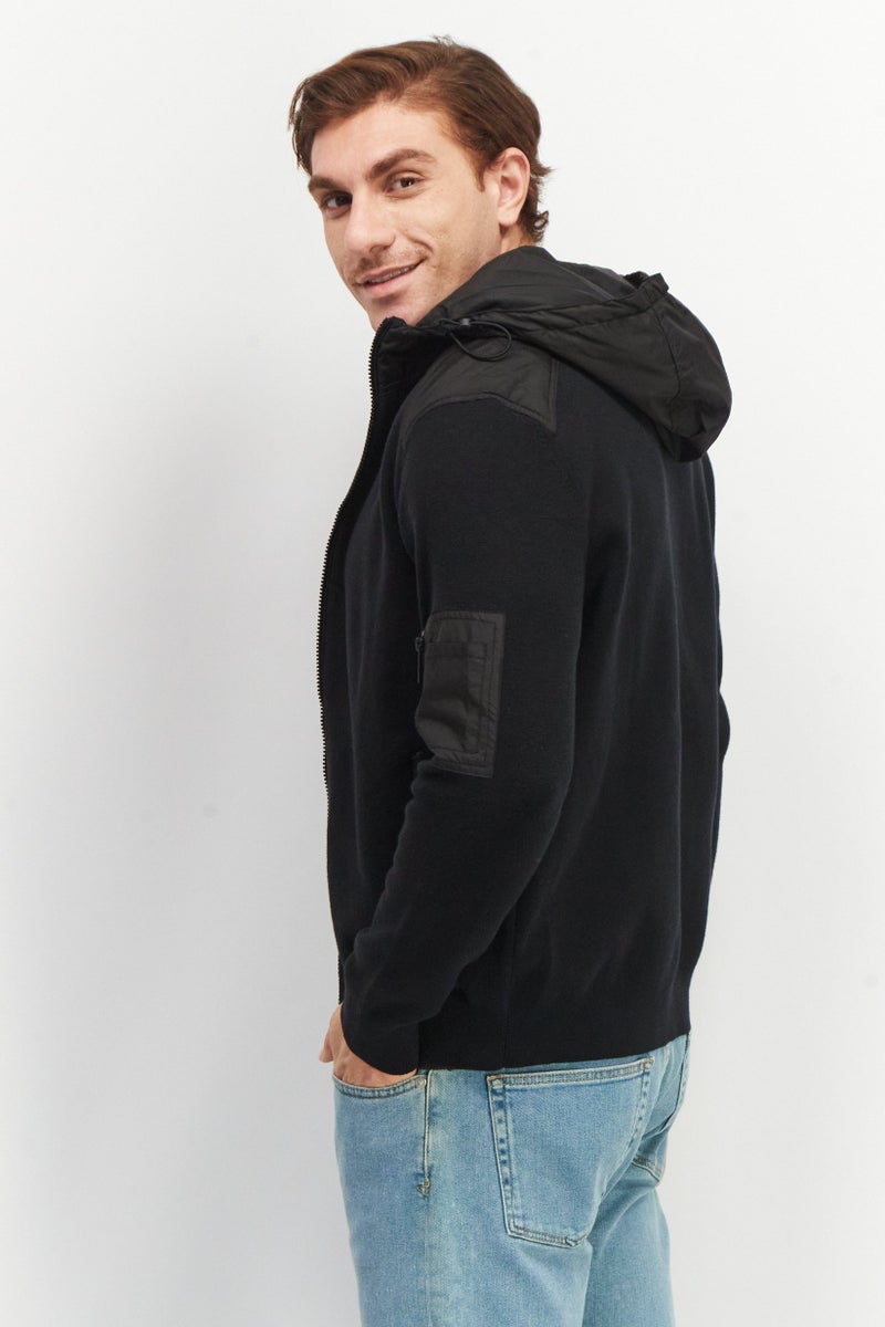 Celio Men Hooded Long Sleeve Knitted Cardigans, Black - Image 4