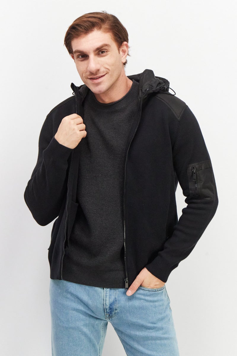 Celio Men Hooded Long Sleeve Knitted Cardigans, Black - Image 1