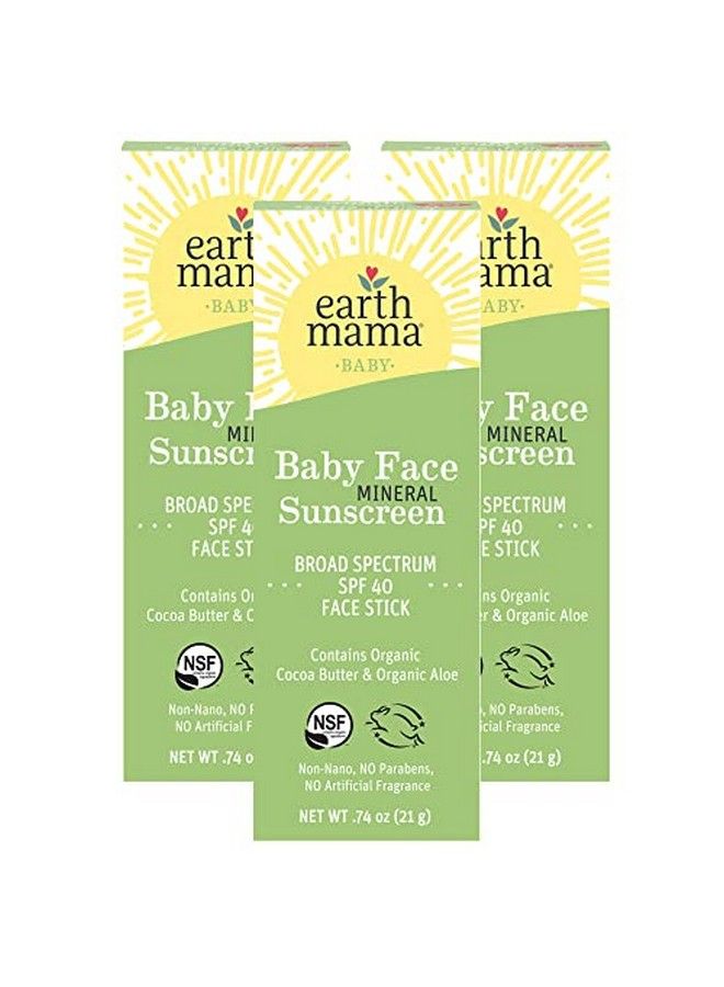 Earth Mama عصا واقي شمس معدني للوجه للأطفال SPF 40 | آمن للشعاب المرجانية زنك غير نانو كريم واقي من الشمس طبيعي مقاوم للماء للأطفال والكبار 0.74 أونصة 3 عبوات - Image 1