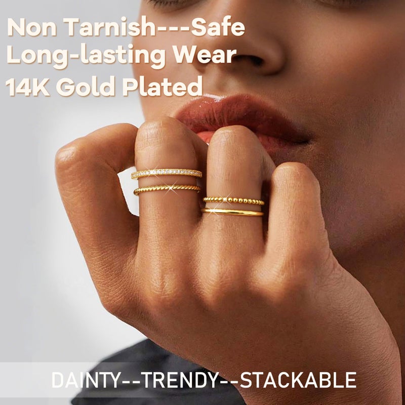 Florideco Stackable Rings for Women Non Tarnish Dainty 14K Gold Plated Stacking Thin Ring Set Trendy Statement Minimalist Cubic Zirconia Band Rings Promise Engagement Rings Size 7(G) - Image 2