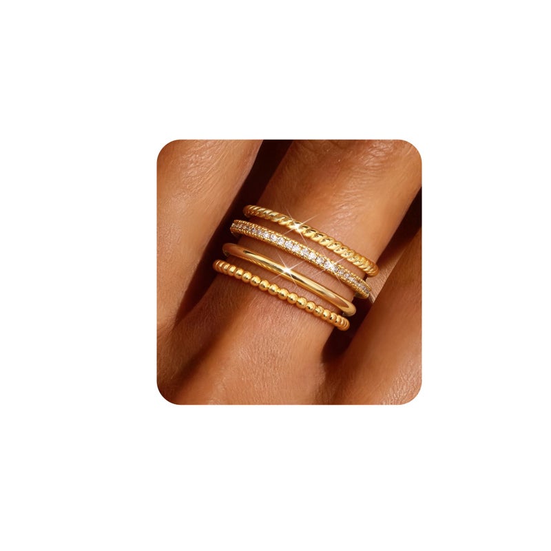Florideco Stackable Rings for Women Non Tarnish Dainty 14K Gold Plated Stacking Thin Ring Set Trendy Statement Minimalist Cubic Zirconia Band Rings Promise Engagement Rings Size 7(G) - Image 1