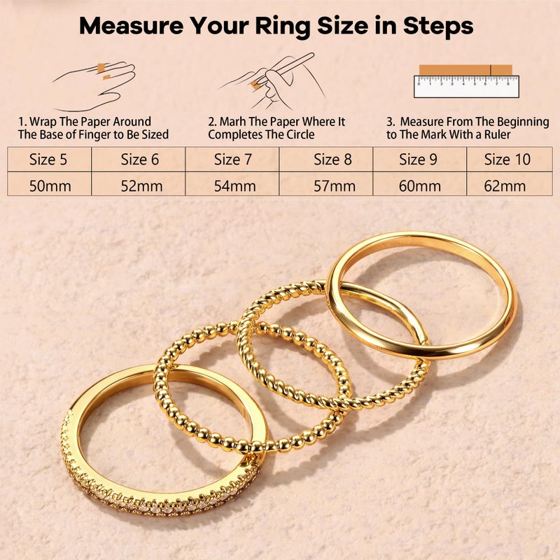 Florideco Stackable Rings for Women Non Tarnish Dainty 14K Gold Plated Stacking Thin Ring Set Trendy Statement Minimalist Cubic Zirconia Band Rings Promise Engagement Rings Size 7(G) - Image 5