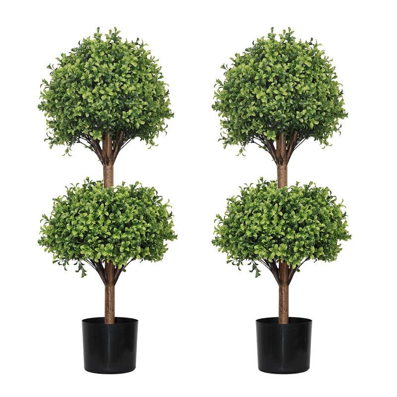 THE BLOOM TIMES 40" Tall Artificial Boxwood Double Ball Topiary Trees, UV Resistant Large Fake Potted Plants for Outdoor Planter, Realistic Faux Bushes Shrubs for Front Porch Outside Decor Set of 2 - Image 1