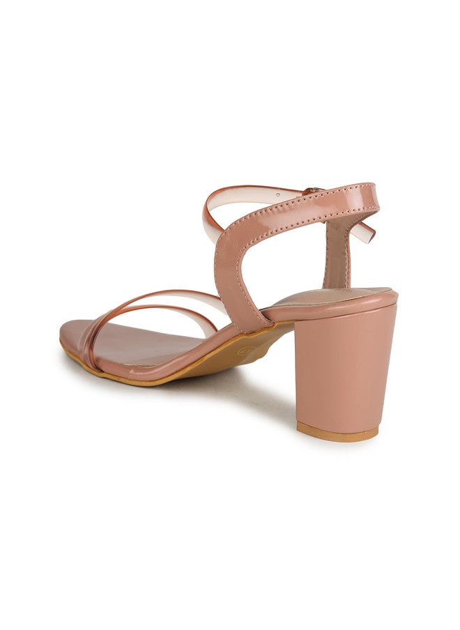 She Zone كعب بلوك مفتوح من الأمام بحزام للنساء باللون الخوخي - Image 3