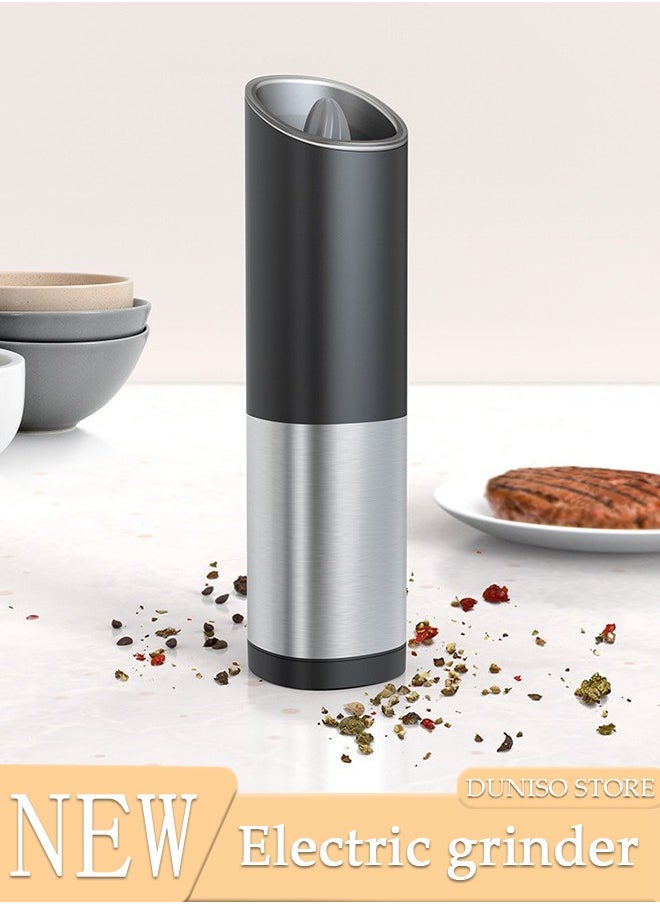 DUNISO Electric Pepper Grinder or Salt Grinder Mill with Adjustable Coarseness Ceramic Mechanism, Automatic Operation, Battery Powered with Blue LED Light  - Image 1