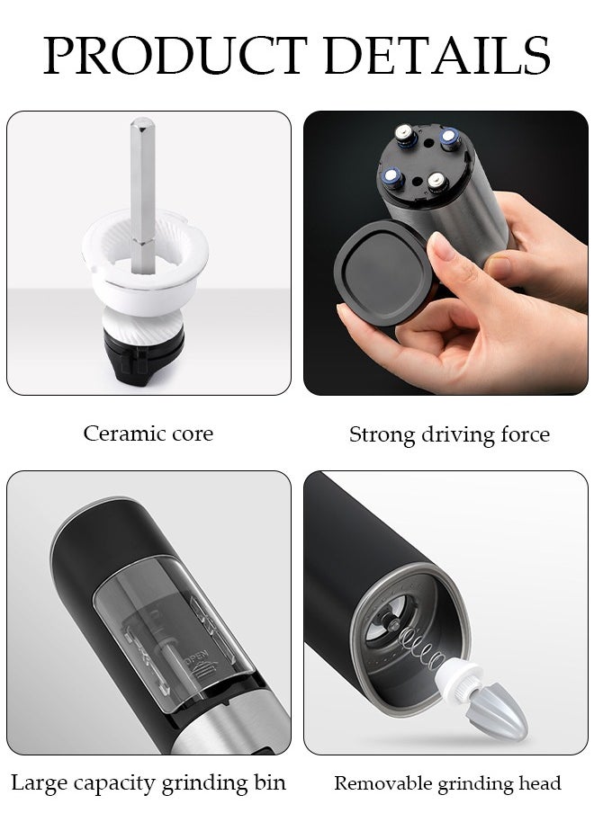 DUNISO Electric Pepper Grinder or Salt Grinder Mill with Adjustable Coarseness Ceramic Mechanism, Automatic Operation, Battery Powered with Blue LED Light  - Image 3