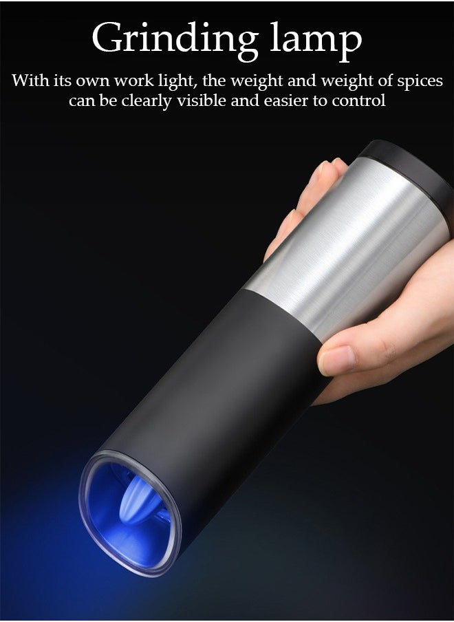 DUNISO - Electric Pepper Grinder or Salt Grinder Mill with Adjustable Coarseness Ceramic Mechanism, Automatic Operation, Battery Powered with Blue LED Light - Image 1