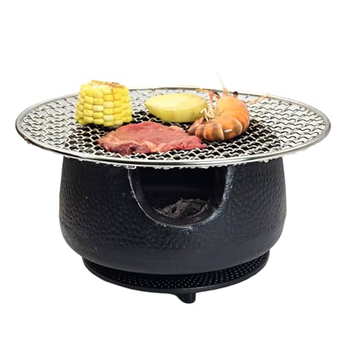 SECHUDO Cast Iron Teapot Warmer with Candle, Small Heavy Charcoal Stove for Tea Pot, Tea Kettle Warmer Set with Trivet, Barbecue Grill, ​Hibachi with 18/8 Stainless Steel Mesh - Image 1