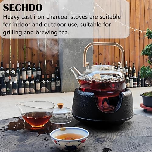 SECHUDO Cast Iron Teapot Warmer with Candle, Small Heavy Charcoal Stove for Tea Pot, Tea Kettle Warmer Set with Trivet, Barbecue Grill, ​Hibachi with 18/8 Stainless Steel Mesh - Image 5