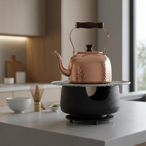 SECHUDO Cast Iron Teapot Warmer with Candle, Small Heavy Charcoal Stove for Tea Pot, Tea Kettle Warmer Set with Trivet, Barbecue Grill, ​Hibachi with 18/8 Stainless Steel Mesh - Image 4
