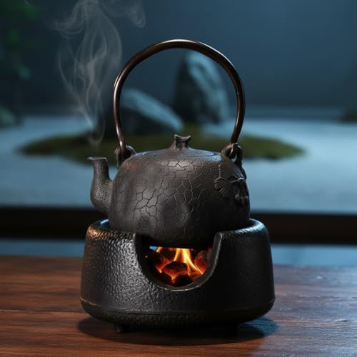 SECHUDO Cast Iron Teapot Warmer with Candle, Small Heavy Charcoal Stove for Tea Pot, Tea Kettle Warmer Set with Trivet, Barbecue Grill, ​Hibachi with 18/8 Stainless Steel Mesh - Image 3