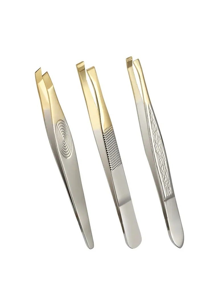 ORiTi 3 Pcs Stainless Steel Eyebrow Clip Oblique Flat Mouth Trimming Eyebrow Clip Eyebrow Trimming Scissors Tweezers Makeup Tool - Image 1