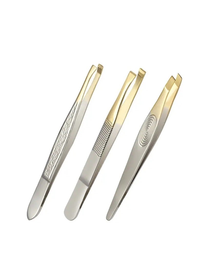 ORiTi 3 Pcs Stainless Steel Eyebrow Clip Oblique Flat Mouth Trimming Eyebrow Clip Eyebrow Trimming Scissors Tweezers Makeup Tool - Image 2