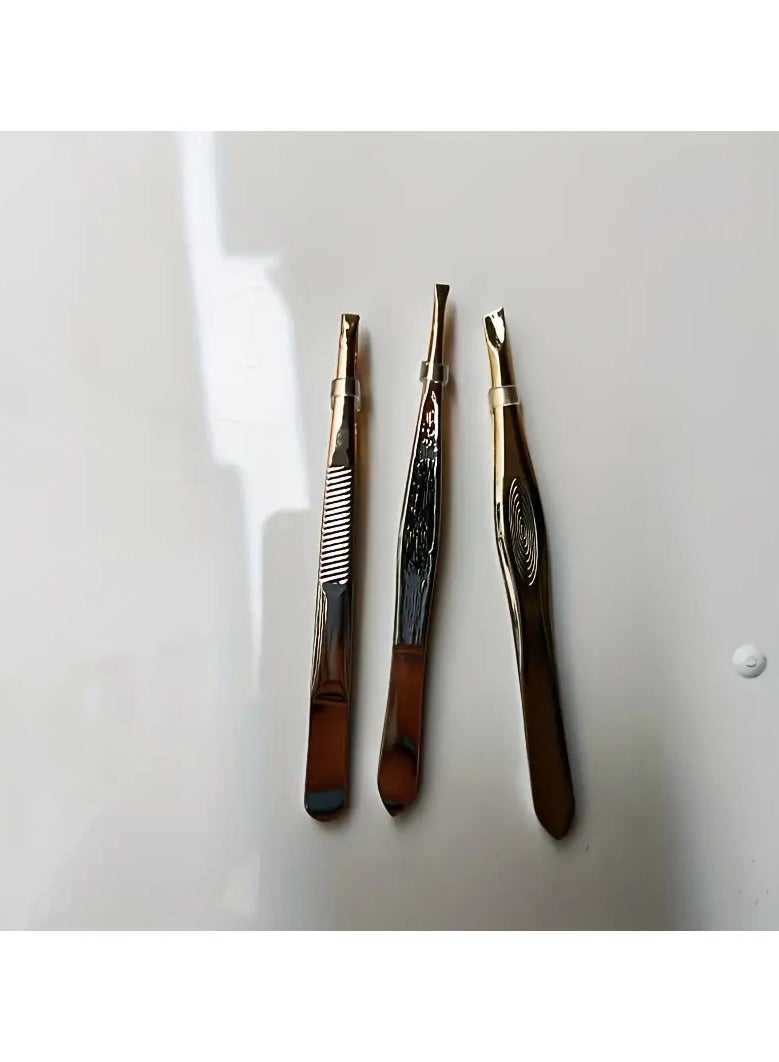ORiTi 3 Pcs Stainless Steel Eyebrow Clip Oblique Flat Mouth Trimming Eyebrow Clip Eyebrow Trimming Scissors Tweezers Makeup Tool - Image 5