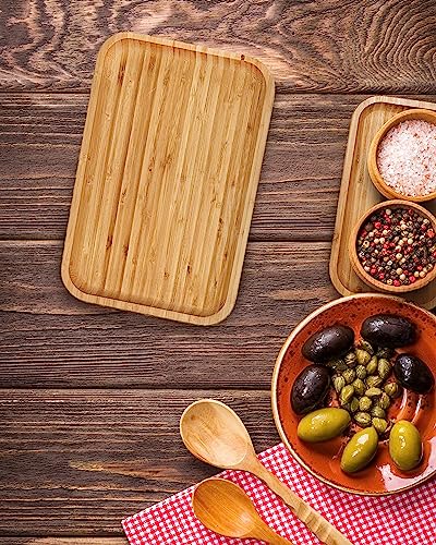 Bamboo Bam&Boo Bamboo Serving Tray Natural Minimalist Rectangular (14.1” x 9.4" x 0.8") Coffee, Tea, Food, Drinks, Storage, Decor for Home, Kitchen, Bathroom - Image 4