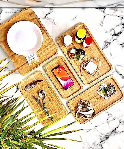 Bamboo Bam&Boo Bamboo Serving Tray Natural Minimalist Rectangular (14.1” x 9.4" x 0.8") Coffee, Tea, Food, Drinks, Storage, Decor for Home, Kitchen, Bathroom - Image 3