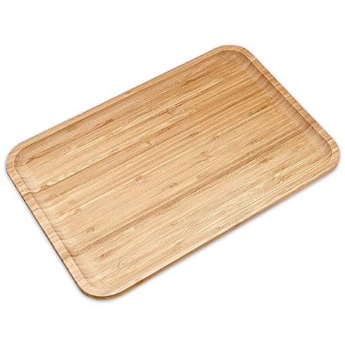 Bamboo Bam&Boo Bamboo Serving Tray Natural Minimalist Rectangular (14.1” x 9.4" x 0.8") Coffee, Tea, Food, Drinks, Storage, Decor for Home, Kitchen, Bathroom - Image 1