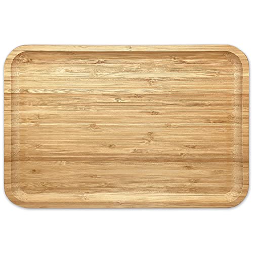 Bamboo Bam&Boo Bamboo Serving Tray Natural Minimalist Rectangular (14.1” x 9.4" x 0.8") Coffee, Tea, Food, Drinks, Storage, Decor for Home, Kitchen, Bathroom - Image 5