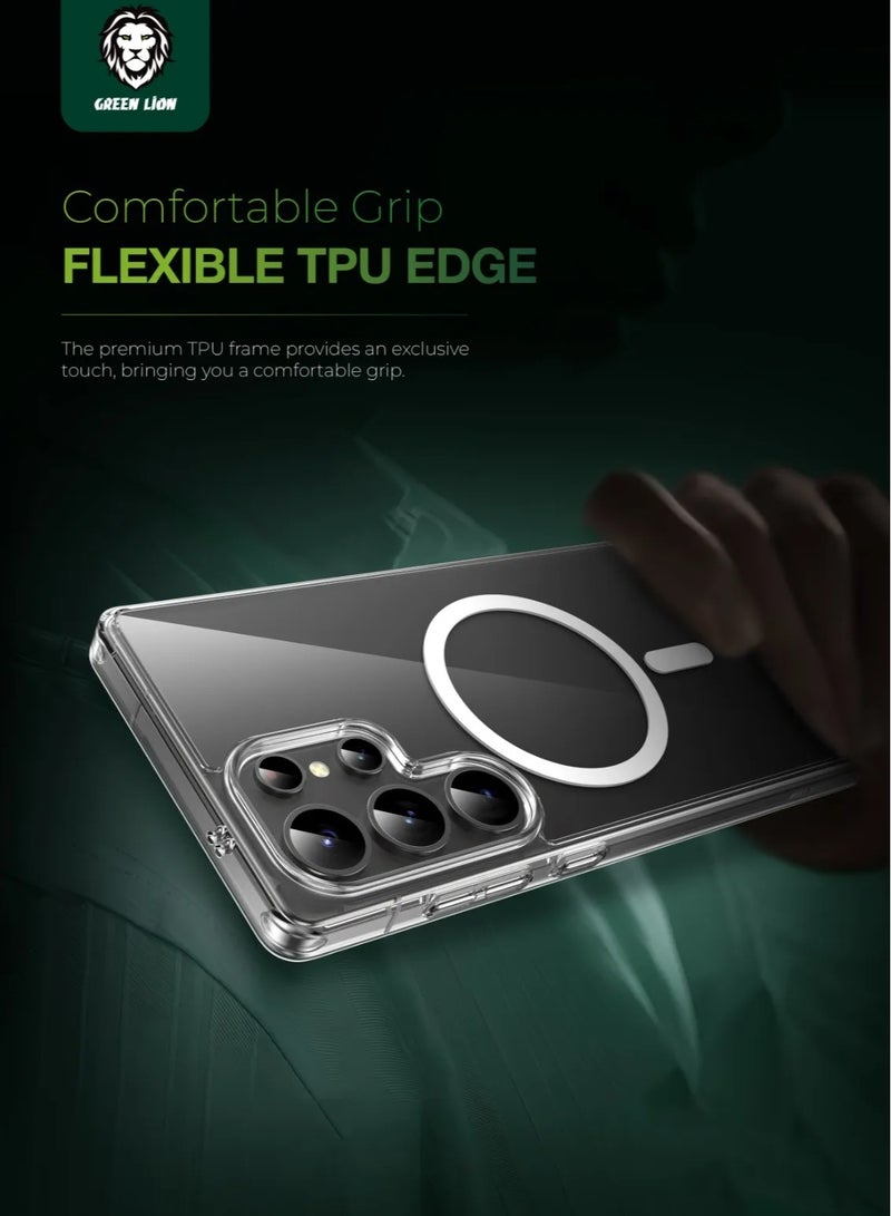 GREEN LION Galaxy S25 Ultra Magsafe Case Crystal Clear / Strong Magnets/ Comfortable Grip /Anti-Scratch / Drop Protection / Raised Edge / Precise Cutouts / Flexible Back Cover - Clear - Image 2