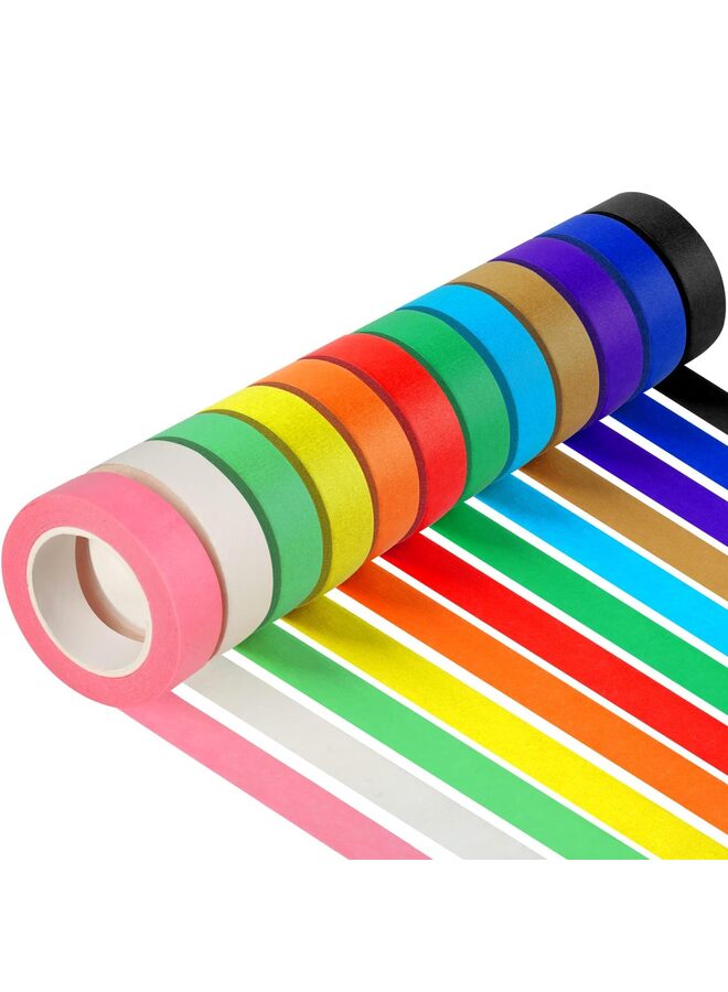 12 قطعة من شريط لاصق ملون، لوازم فنية للأطفال، شريط ملون، شريط حرفي DIY، لفات شريط ملون، شريط ملون للرسامين 1.8 سم × 13 م - Image 1