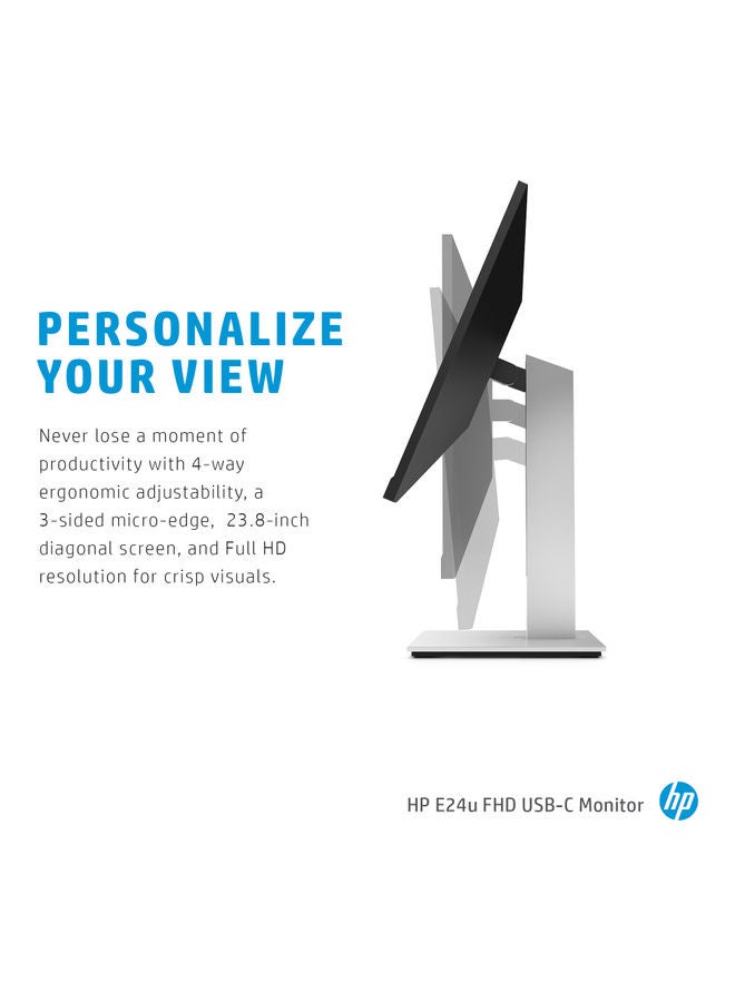 HP شاشة اتش بي E24u G4, بقياس FHD (1920 × 1080) 24 بوصة مضادة للتوهج ، بدون كاميرا مدمجة ، بدون ميكروفون ، بدون مكبرات صوت ، IPS ،قابل لضبط الارتفاع و الدوران المحوري أسود وفضي - Image 4