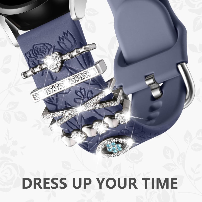 DaQin Flower Engraved Band Compatible with Samsung Galaxy Watch 7 Band/FE 6 5 4 40mm 44mm,Galaxy Active 2, 20mm Watch Band Soft Silicone Replacement Strap with Decorative Charms Accessories Women - Image 5