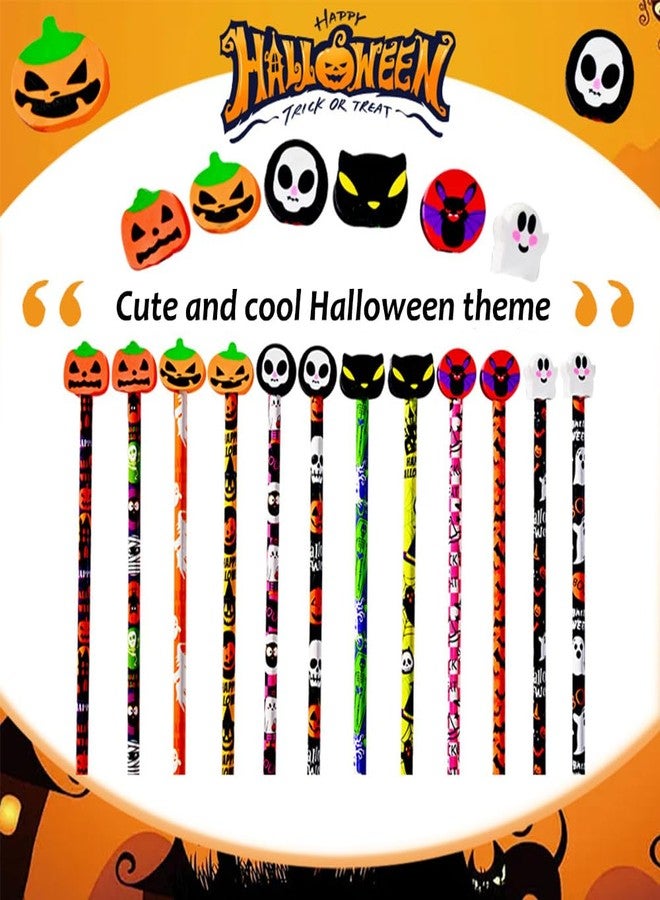 BAISDY 36Pcs Halloween Pencils with Erasers Bulk, Assorted Phumkin Ghost Bat Shape Wooden Pencil for Home Office Supplies - Image 2
