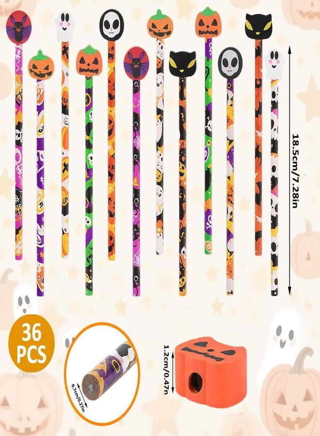 BAISDY 36Pcs Halloween Pencils with Erasers Bulk, Assorted Phumkin Ghost Bat Shape Wooden Pencil for Home Office Supplies - Image 3